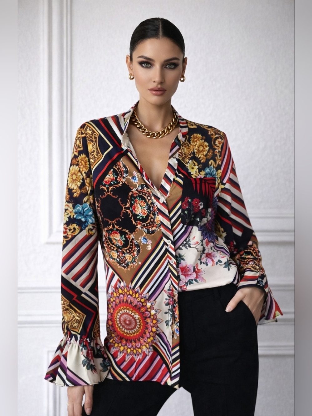 Jane & John Baroque Print Statement Blouse – Size L